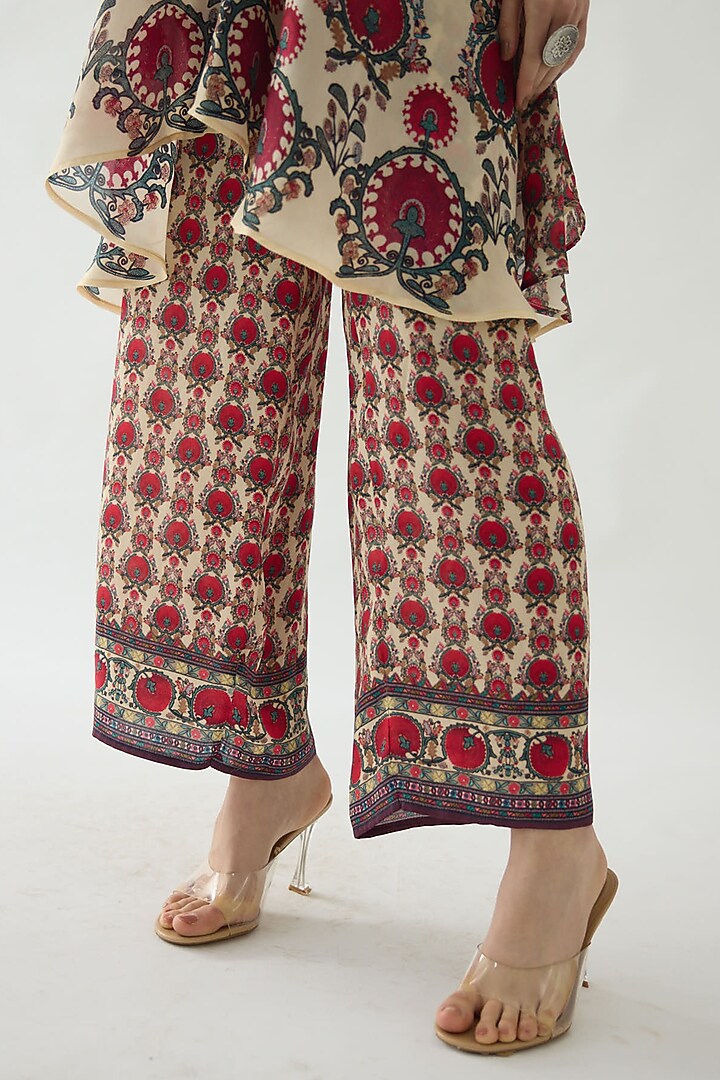 Maroon Modal Satin Printed Salwar Pants by Rajdeep Ranawat at Pernia's Pop Up Shop