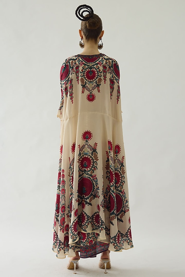 Maroon Silk Printed Cape by Rajdeep Ranawat at Pernia's Pop Up Shop