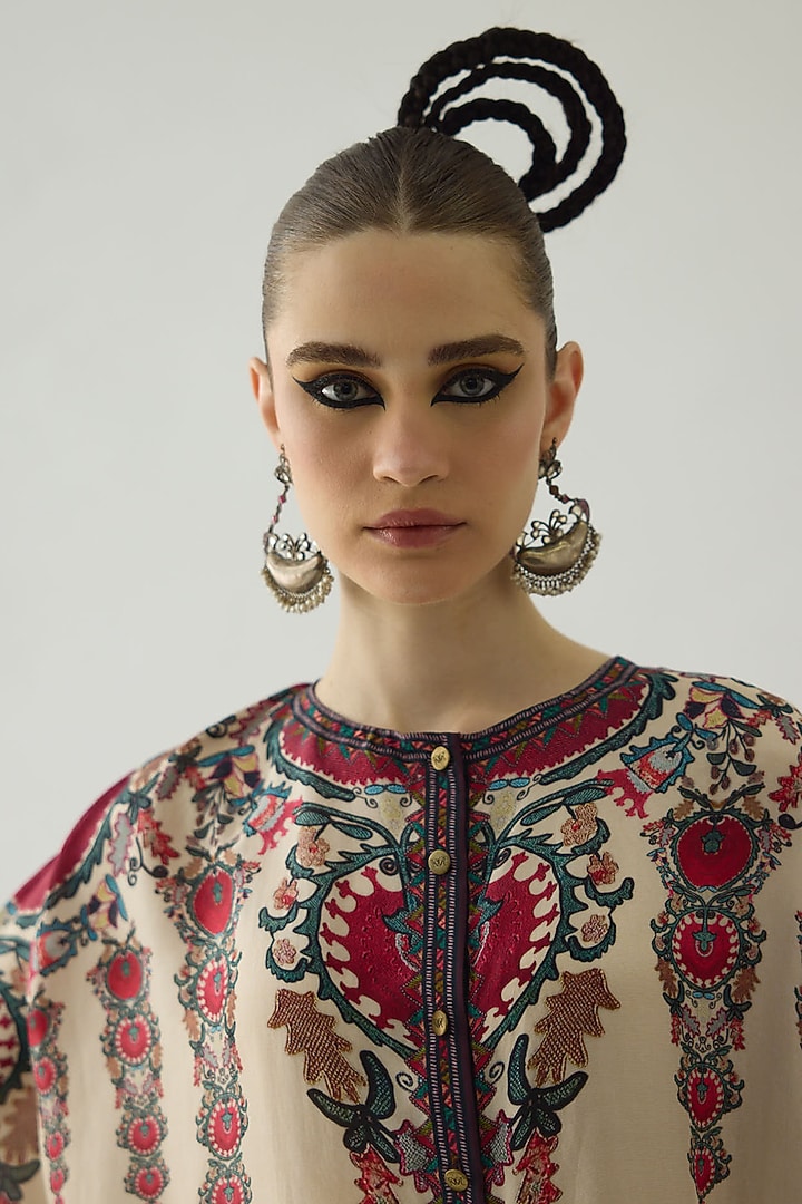 Maroon Silk Printed Cape by Rajdeep Ranawat at Pernia's Pop Up Shop