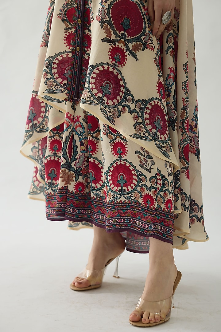 Maroon Silk Printed Cape by Rajdeep Ranawat at Pernia's Pop Up Shop