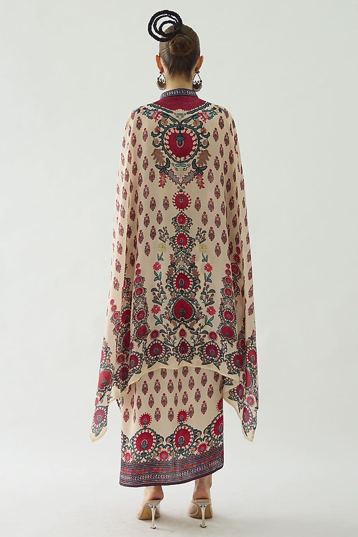 Maroon Silk Printed Boxy Kaftan by Rajdeep Ranawat at Pernia's Pop Up Shop