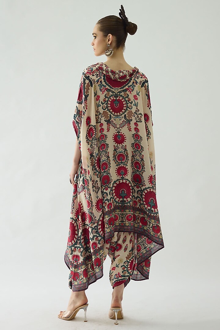 Maroon Silk Printed Draped Tunic by Rajdeep Ranawat at Pernia's Pop Up Shop