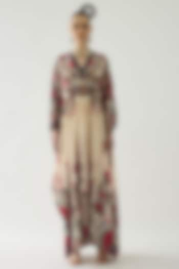 Maroon Silk Printed Kaftan by Rajdeep Ranawat at Pernia's Pop Up Shop