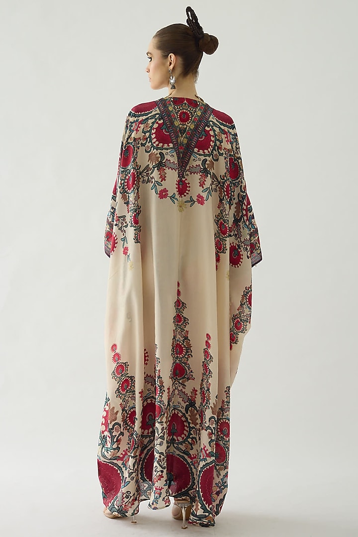 Maroon Silk Printed Kaftan by Rajdeep Ranawat at Pernia's Pop Up Shop