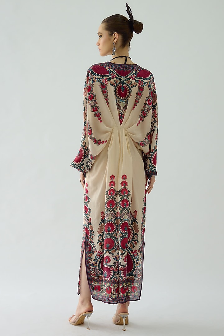 Maroon Silk Printed Kaftan by Rajdeep Ranawat at Pernia's Pop Up Shop