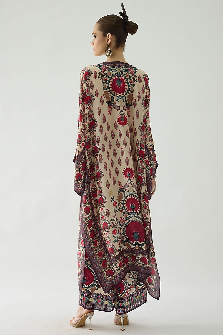 Maroon Silk Printed Block Kaftan by Rajdeep Ranawat at Pernia's Pop Up Shop
