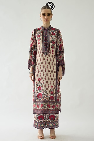 Maroon Silk Printed Tunic by Rajdeep Ranawat