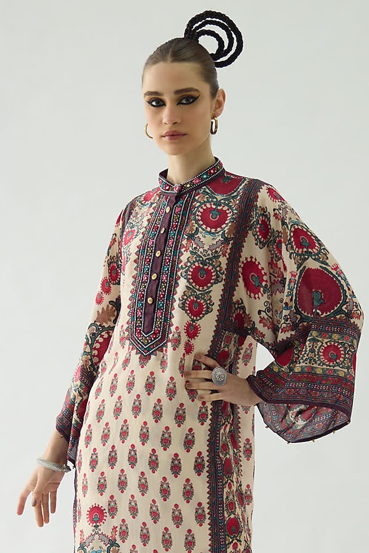 Maroon Silk Printed Tunic by Rajdeep Ranawat at Pernia's Pop Up Shop