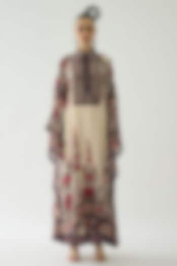 Maroon Silk Printed Kaftan by Rajdeep Ranawat at Pernia's Pop Up Shop