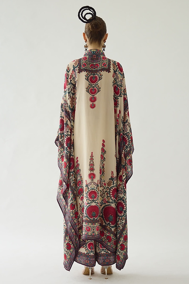 Maroon Silk Printed Kaftan by Rajdeep Ranawat at Pernia's Pop Up Shop