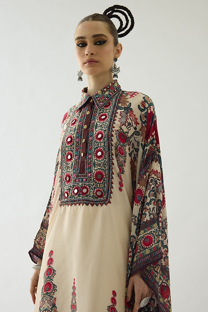 Maroon Silk Printed Kaftan by Rajdeep Ranawat at Pernia's Pop Up Shop
