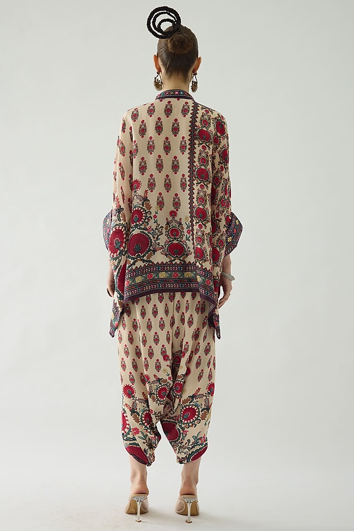 Maroon Modal Satin Printed Dhoti Pants by Rajdeep Ranawat at Pernia's Pop Up Shop
