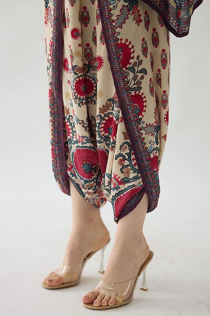 Maroon Modal Satin Printed Dhoti Pants by Rajdeep Ranawat at Pernia's Pop Up Shop