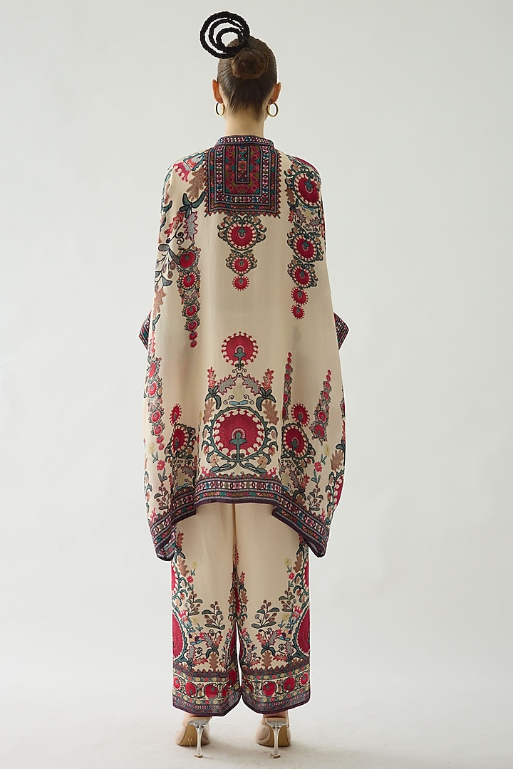 Maroon Modal Satin Printed Pants by Rajdeep Ranawat at Pernia's Pop Up Shop