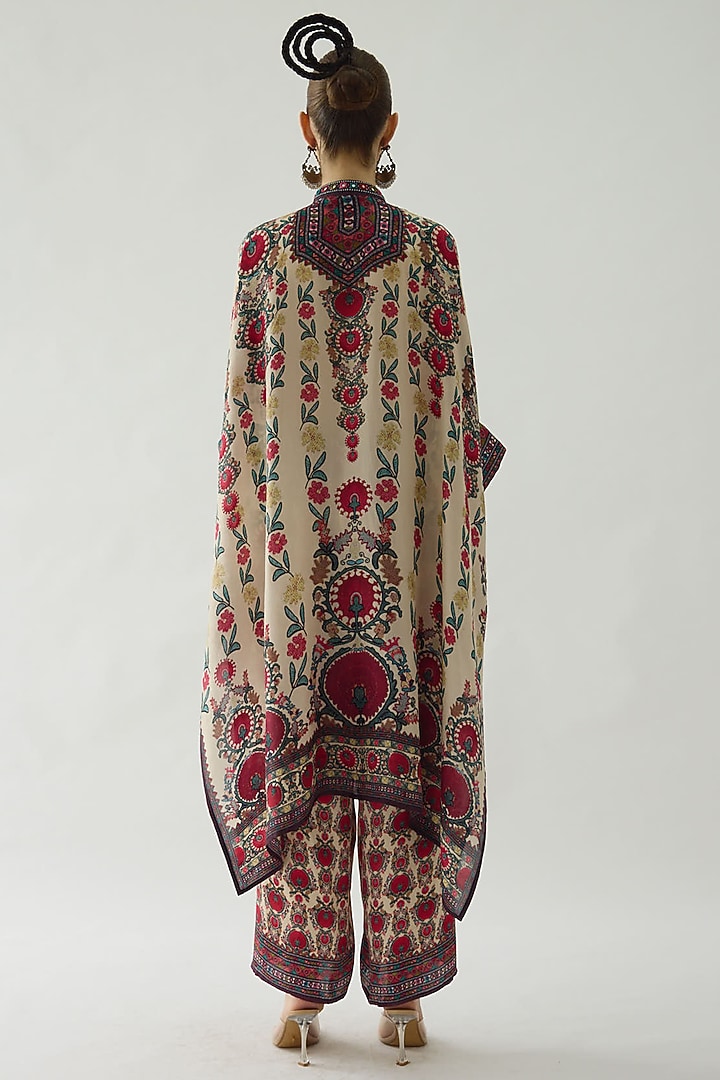 Maroon Modal Satin Printed Pants by Rajdeep Ranawat at Pernia's Pop Up Shop