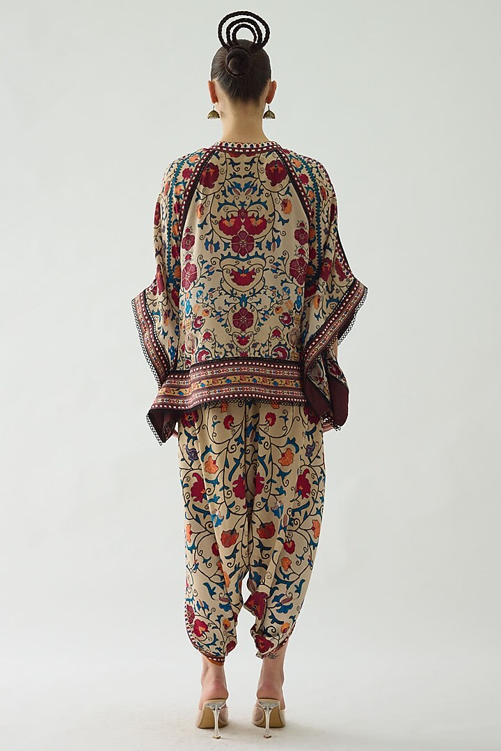 Taupe Silk Printed Poncho by Rajdeep Ranawat at Pernia's Pop Up Shop