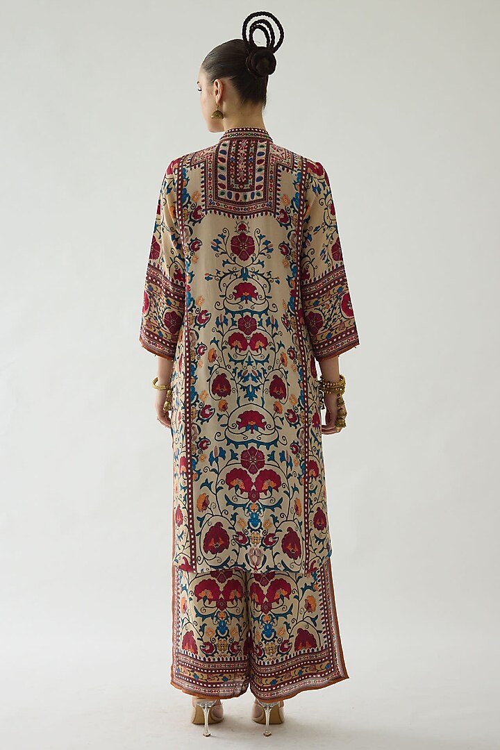 Taupe Silk Printed High-Low Tunic by Rajdeep Ranawat at Pernia's Pop Up Shop