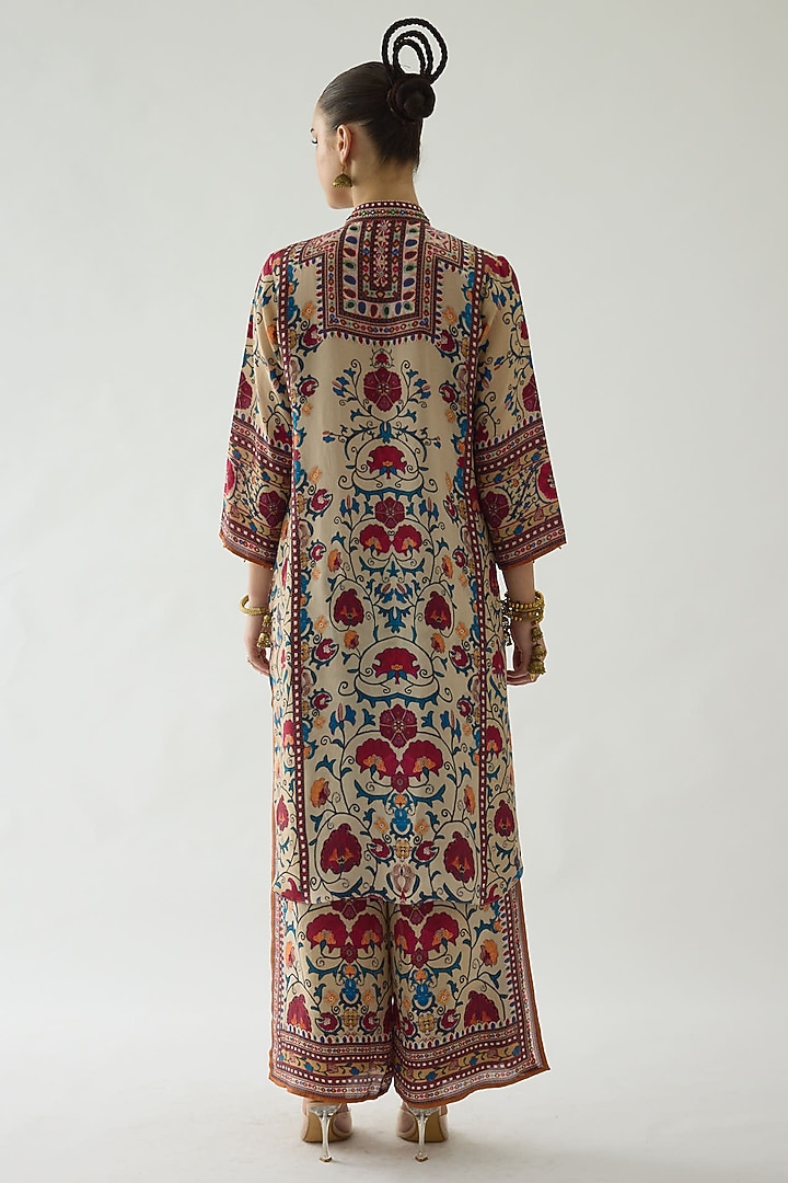 Taupe Silk Printed Layered Pants by Rajdeep Ranawat at Pernia's Pop Up Shop