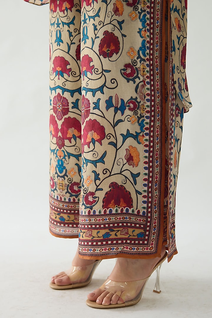 Taupe Silk Printed Layered Pants by Rajdeep Ranawat at Pernia's Pop Up Shop