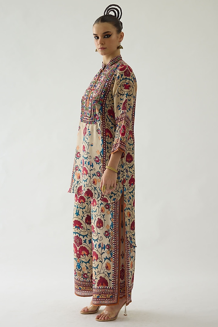 Taupe Silk Printed Layered Pants by Rajdeep Ranawat at Pernia's Pop Up Shop