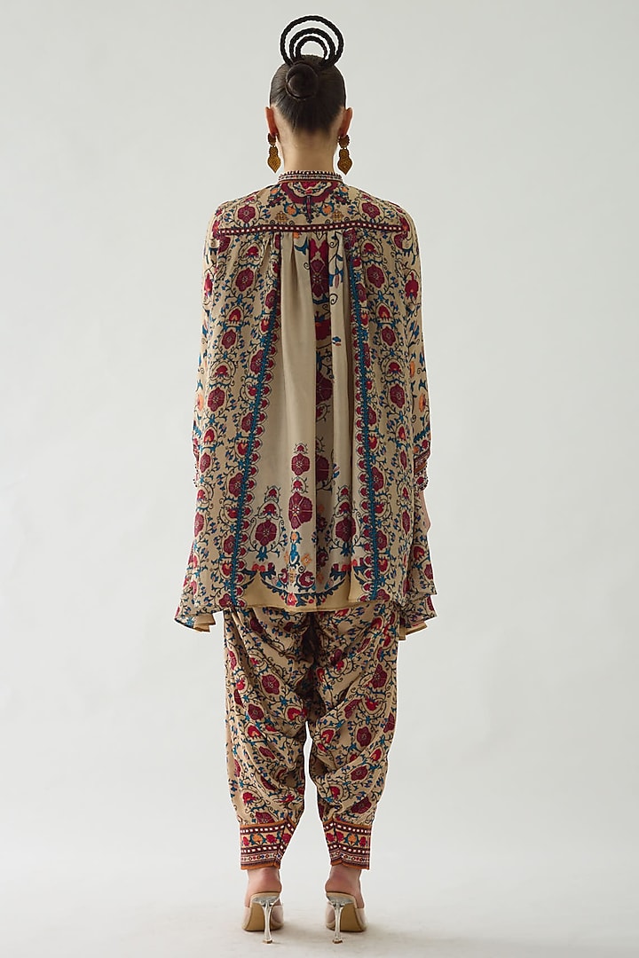 Taupe Silk Printed Tunic by Rajdeep Ranawat at Pernia's Pop Up Shop