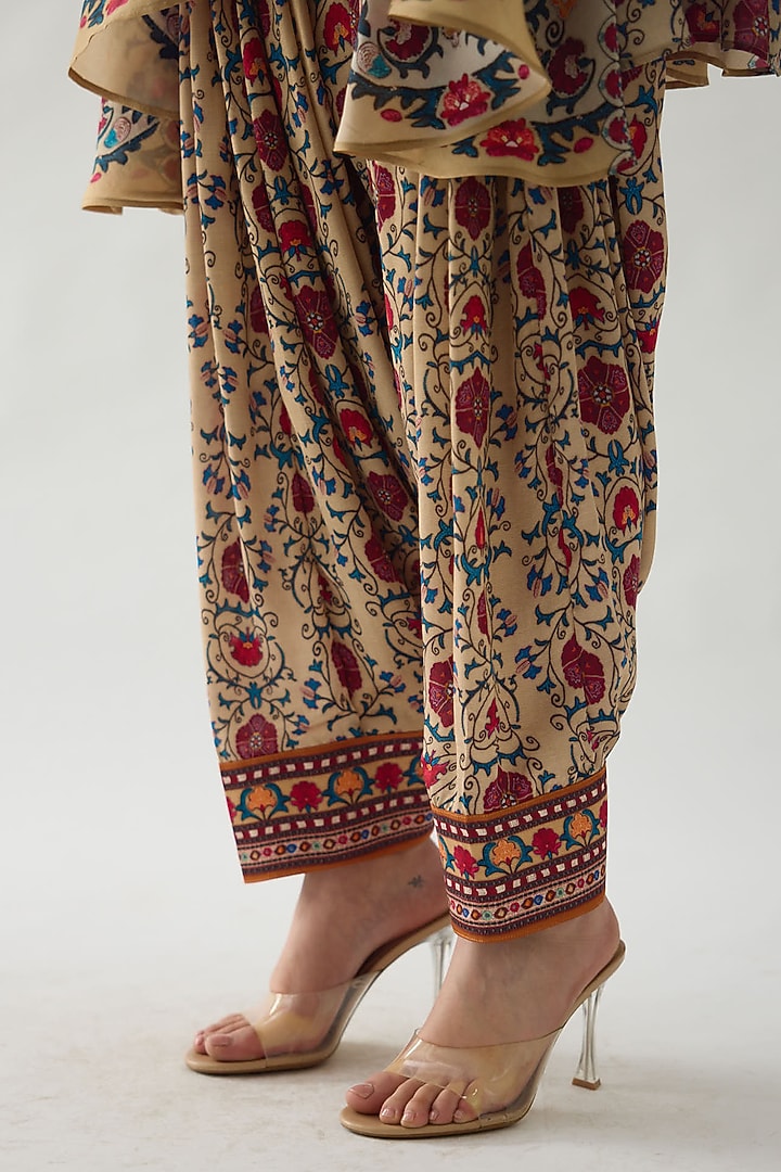 Taupe Modal Satin Printed Salwar Pants by Rajdeep Ranawat at Pernia's Pop Up Shop