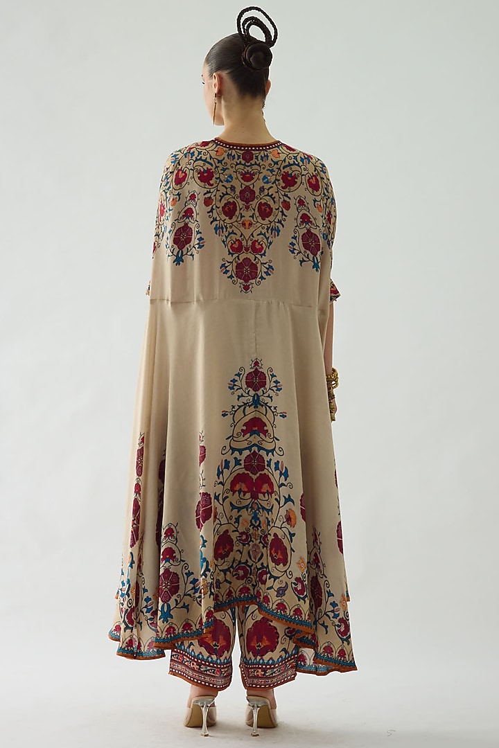Taupe Silk Printed Front Cape by Rajdeep Ranawat at Pernia's Pop Up Shop