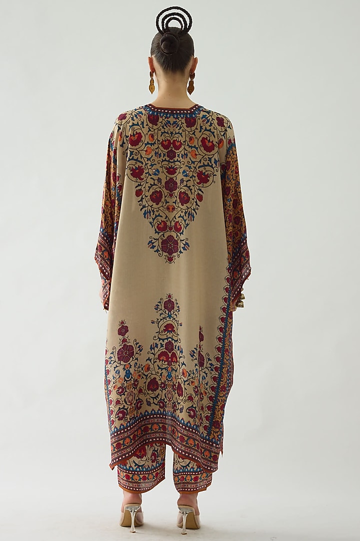Taupe Silk Printed Block Kaftan by Rajdeep Ranawat at Pernia's Pop Up Shop