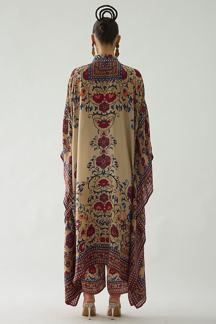 Taupe Silk Printed Kaftan by Rajdeep Ranawat at Pernia's Pop Up Shop