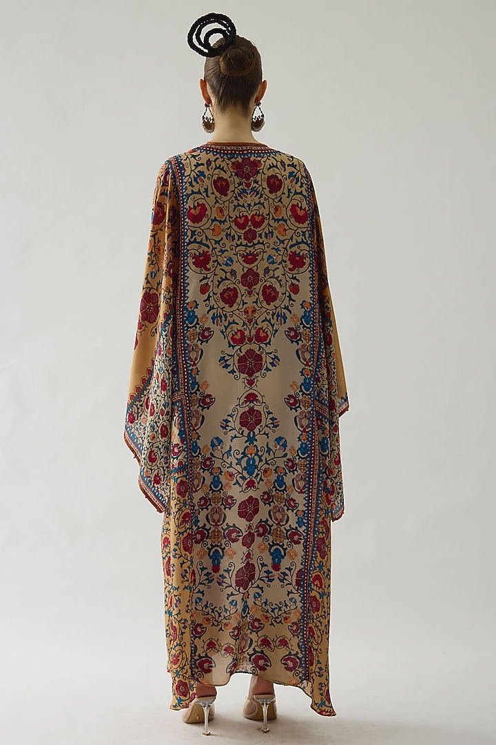 Taupe Silk Printed Kaftan by Rajdeep Ranawat at Pernia's Pop Up Shop