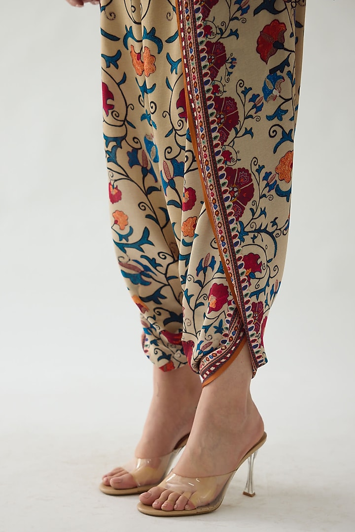 Taupe Modal Satin Printed Dhoti Pants by Rajdeep Ranawat at Pernia's Pop Up Shop