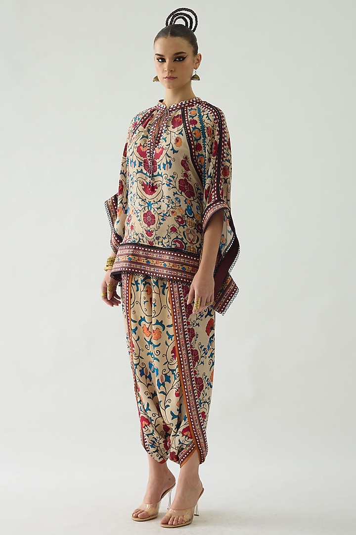 Taupe Modal Satin Printed Dhoti Pants by Rajdeep Ranawat at Pernia's Pop Up Shop