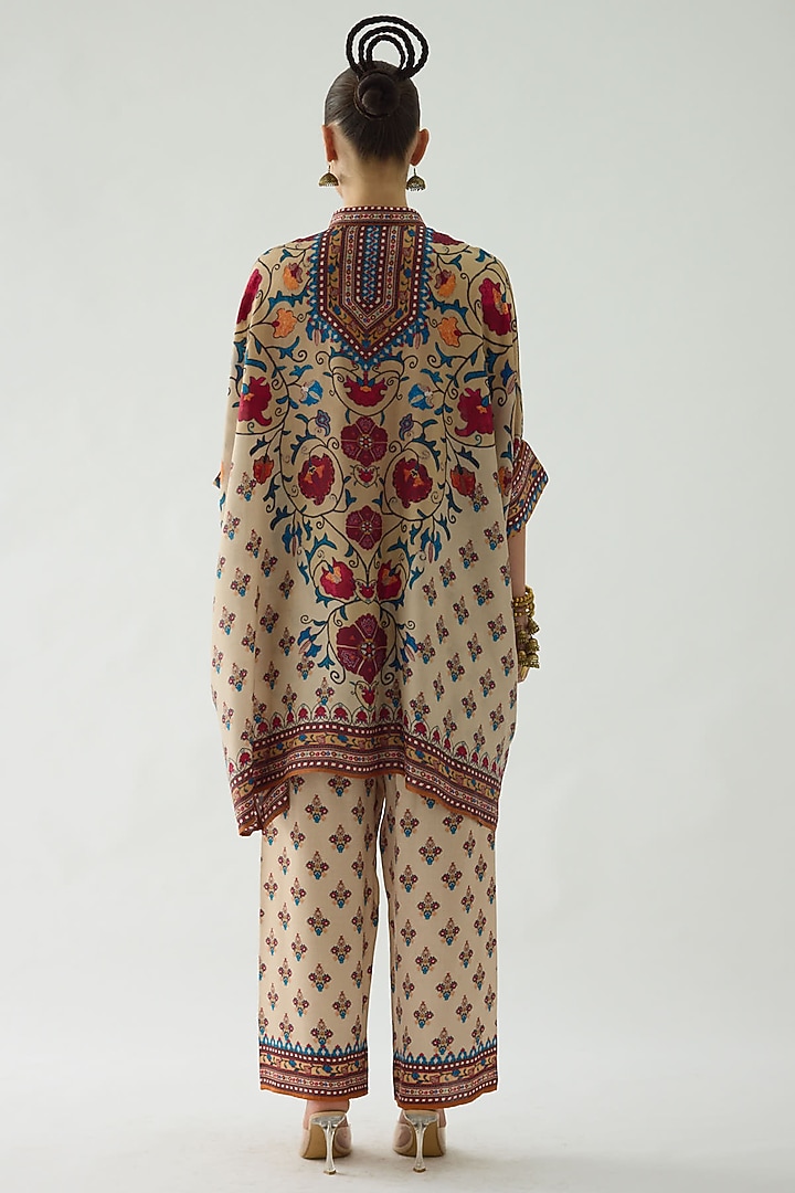 Taupe Modal Satin Printed Pants by Rajdeep Ranawat at Pernia's Pop Up Shop