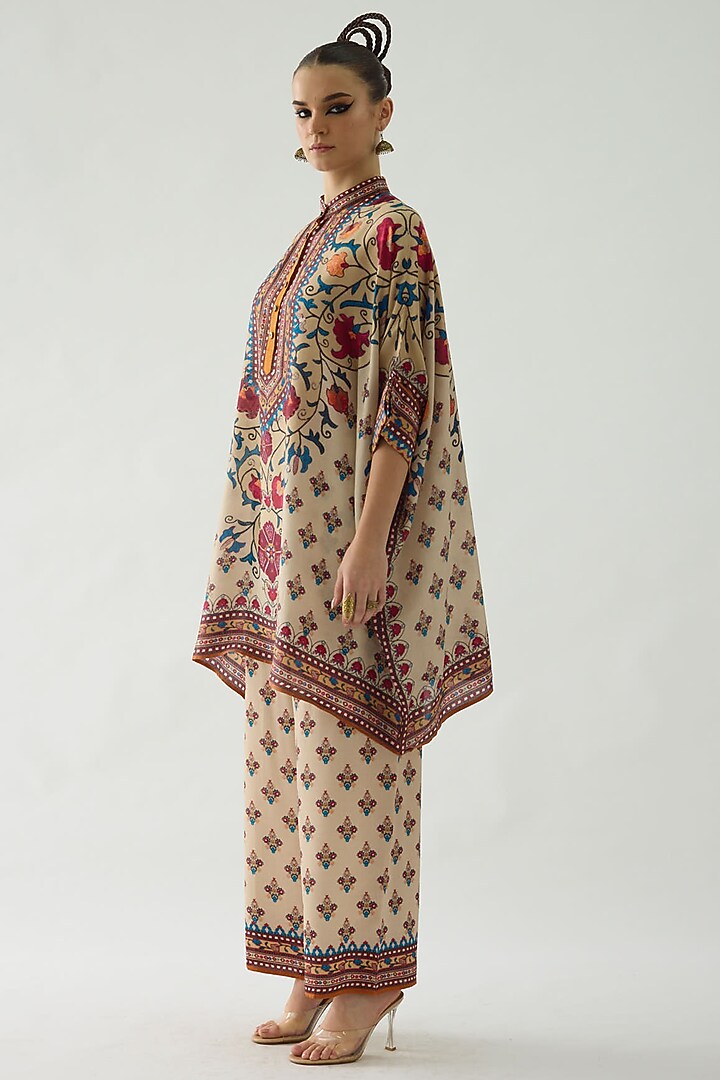 Taupe Modal Satin Printed Pants by Rajdeep Ranawat at Pernia's Pop Up Shop