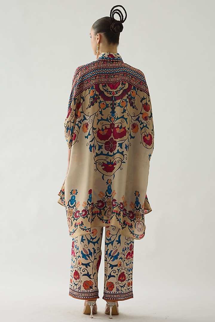 Taupe Modal Satin Printed Pants by Rajdeep Ranawat at Pernia's Pop Up Shop