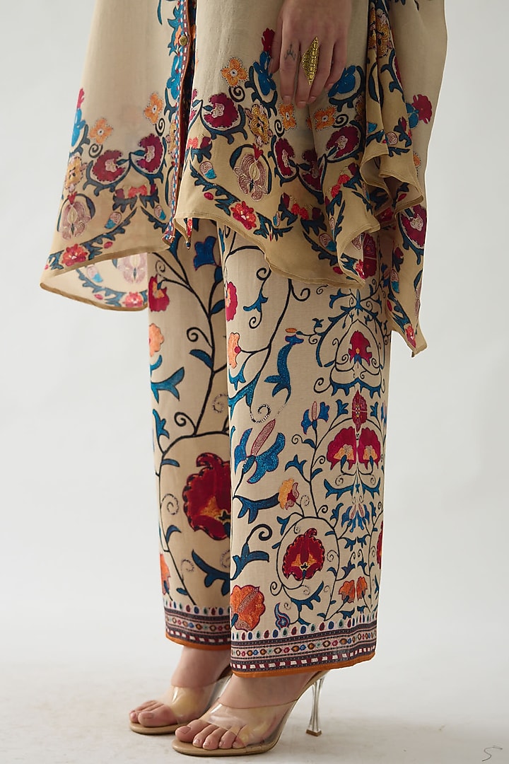 Taupe Modal Satin Printed Pants by Rajdeep Ranawat at Pernia's Pop Up Shop
