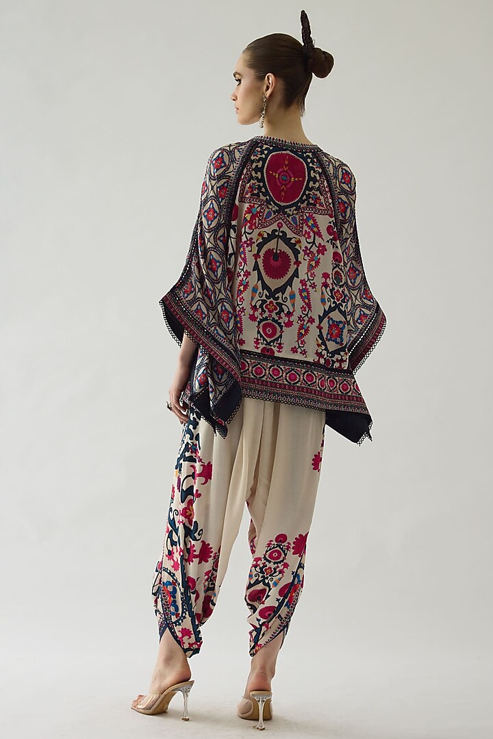 Raspberry Silk Printed Poncho by Rajdeep Ranawat at Pernia's Pop Up Shop