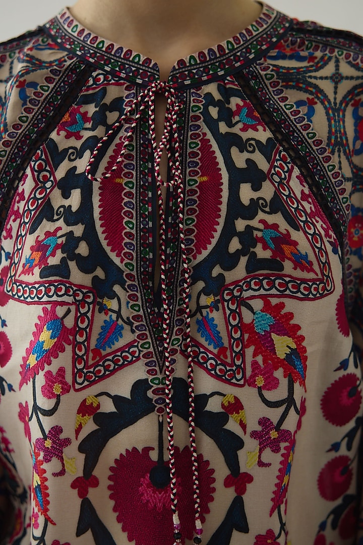Raspberry Silk Printed Poncho by Rajdeep Ranawat at Pernia's Pop Up Shop