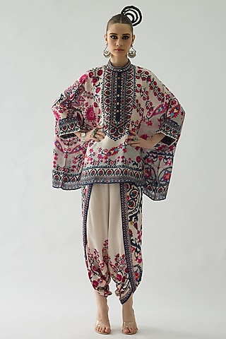 Raspberry Silk Printed Tunic by Rajdeep Ranawat