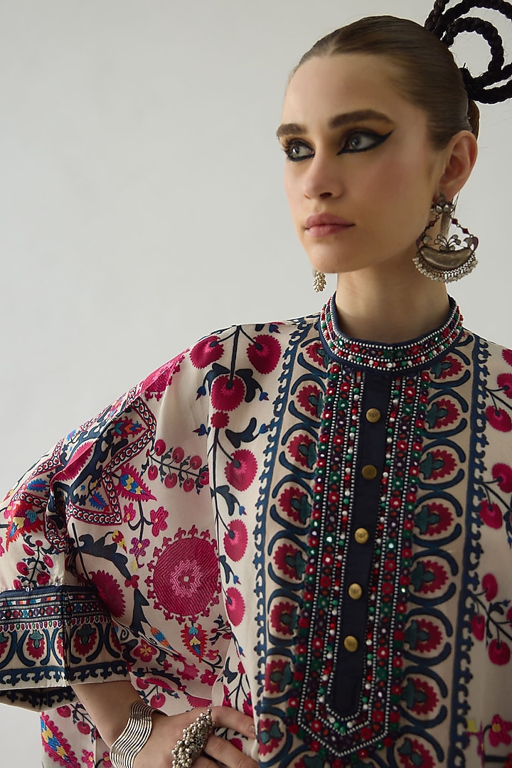 Raspberry Silk Printed Tunic by Rajdeep Ranawat at Pernia's Pop Up Shop