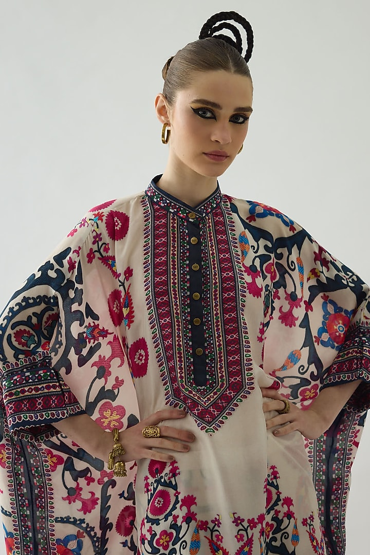 Raspberry Silk Printed Tunic by Rajdeep Ranawat at Pernia's Pop Up Shop