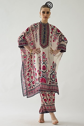 Raspberry Silk Printed Tunic by Rajdeep Ranawat