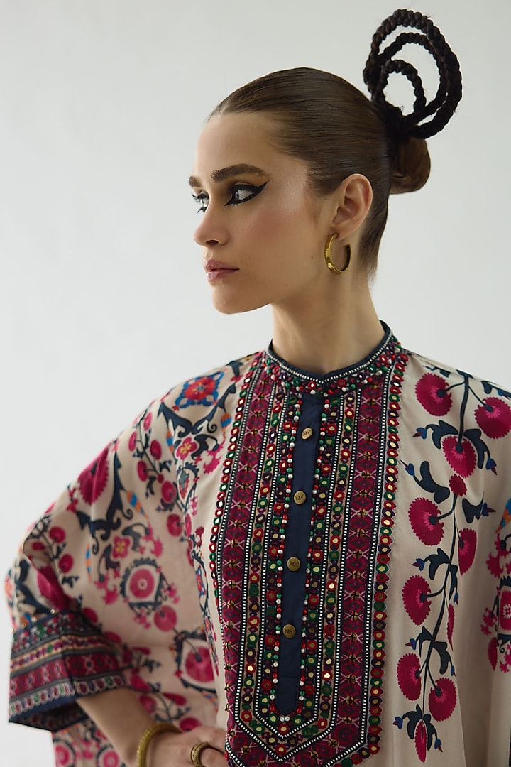 Raspberry Silk Printed Tunic by Rajdeep Ranawat at Pernia's Pop Up Shop