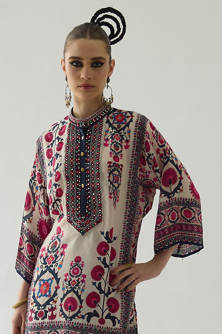 Raspberry Silk Printed Tunic by Rajdeep Ranawat at Pernia's Pop Up Shop