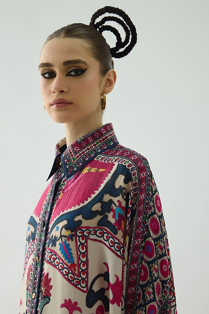 Raspberry Silk Printed Shirt by Rajdeep Ranawat at Pernia's Pop Up Shop