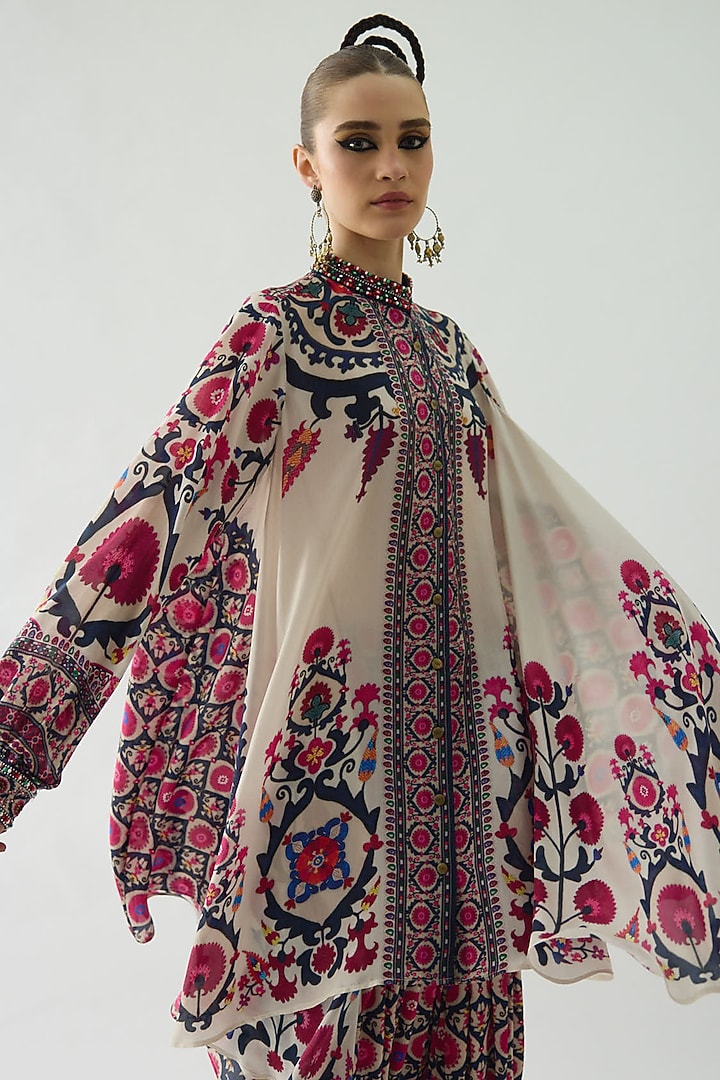 Raspberry Silk Printed Tunic by Rajdeep Ranawat at Pernia's Pop Up Shop
