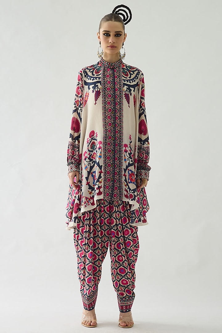 Raspberry Modal Satin Printed Salwar Pants by Rajdeep Ranawat