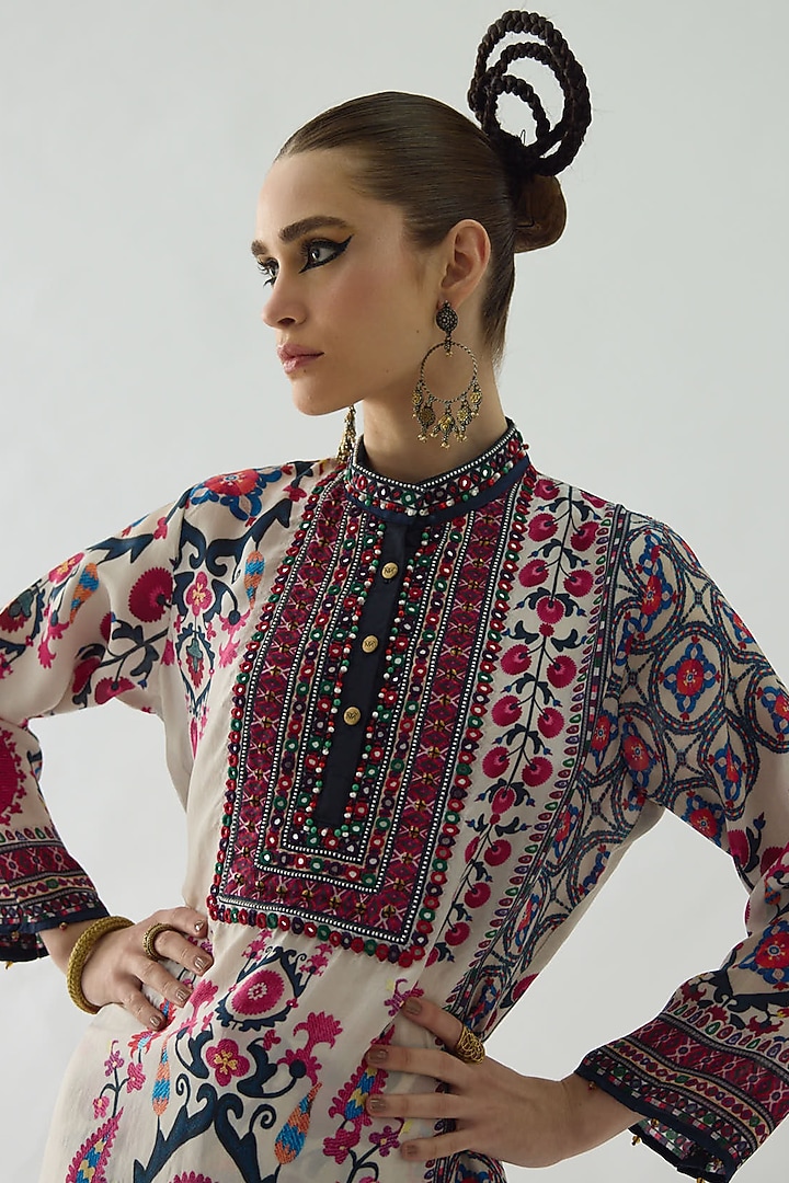 Raspberry Silk Printed Tunic by Rajdeep Ranawat at Pernia's Pop Up Shop