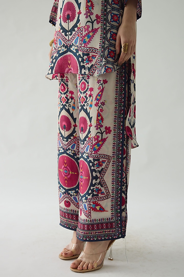 Raspberry Silk Printed Layered Pants by Rajdeep Ranawat at Pernia's Pop Up Shop