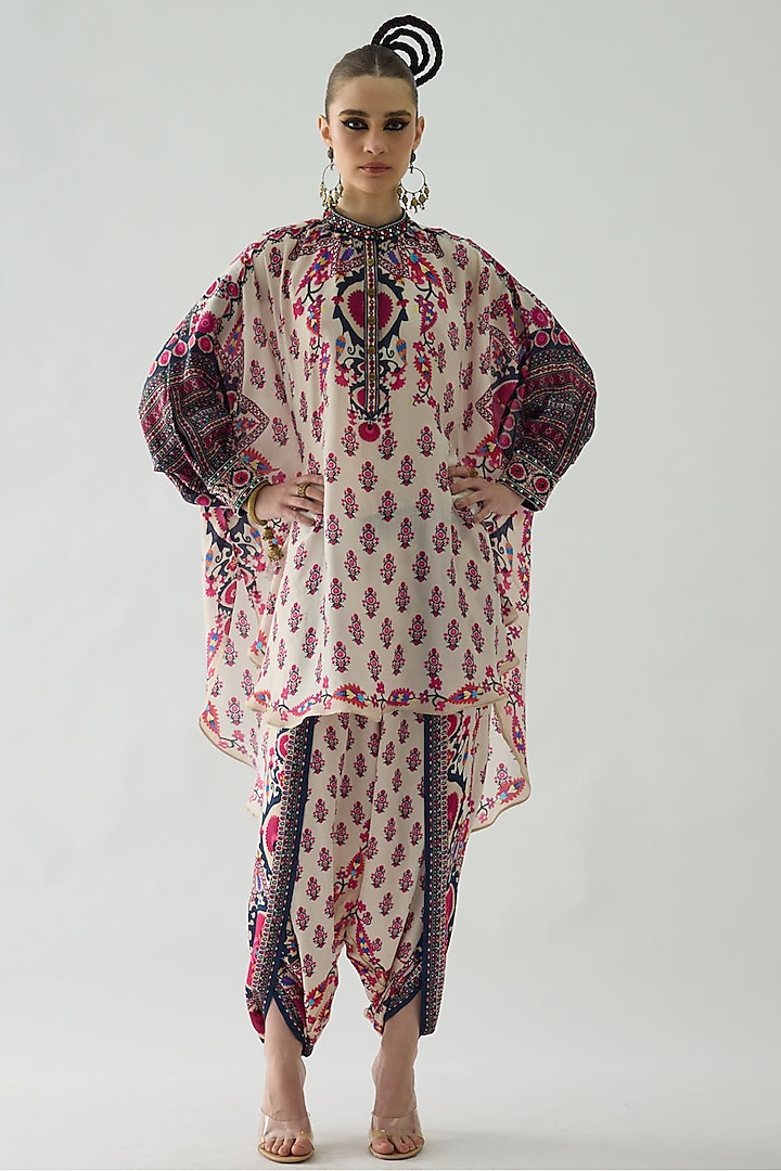 Raspberry Silk Printed Tunic by Rajdeep Ranawat